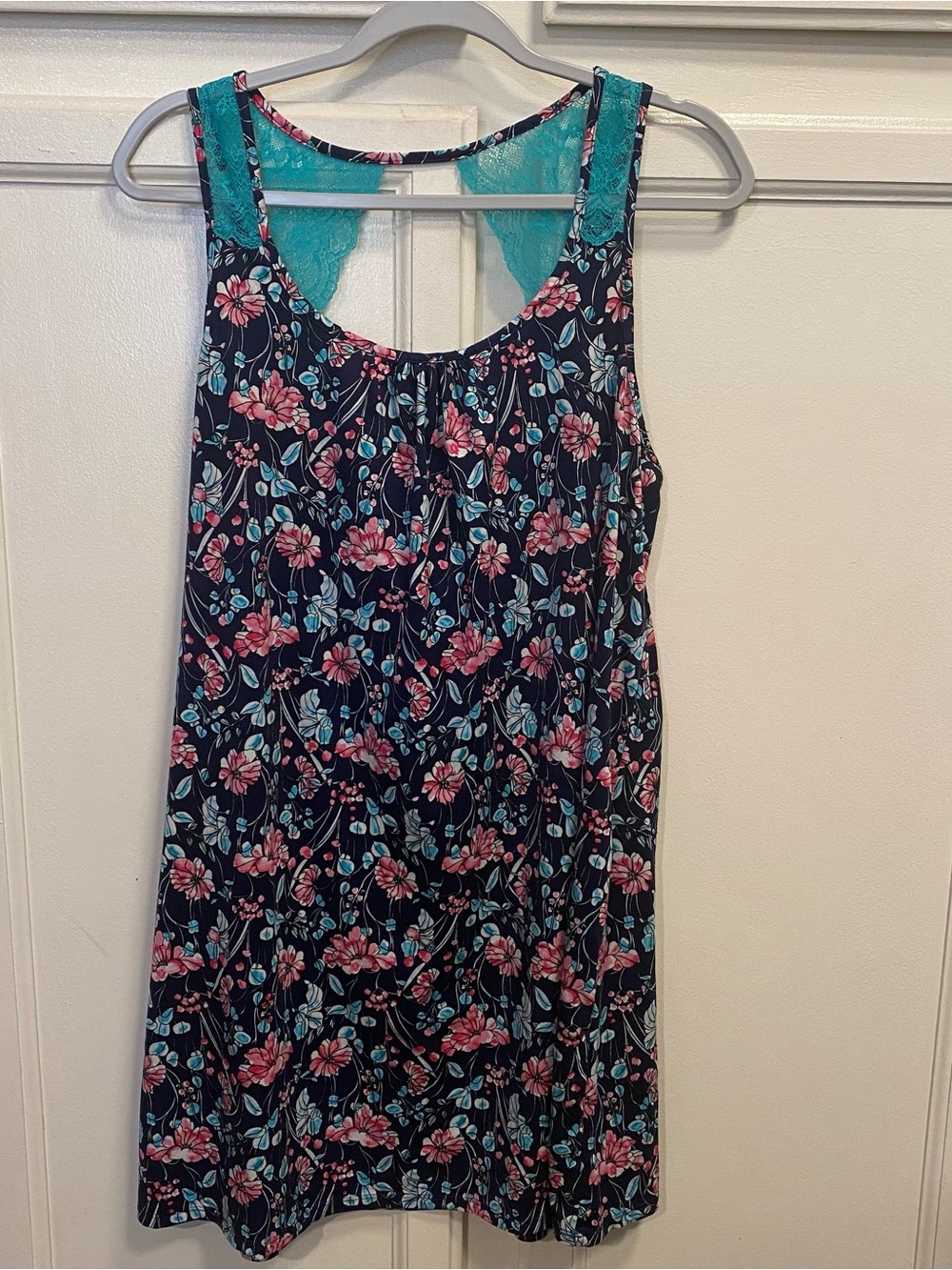 Secret Treasures Navy Floral Chemise with Teal Lace